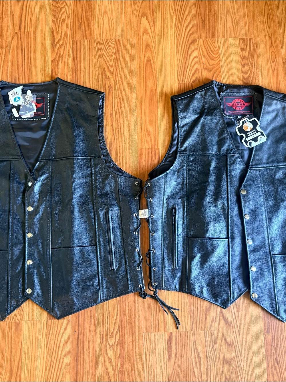 Black Leather Motorcycle Vest Duo - Side Lace Up
